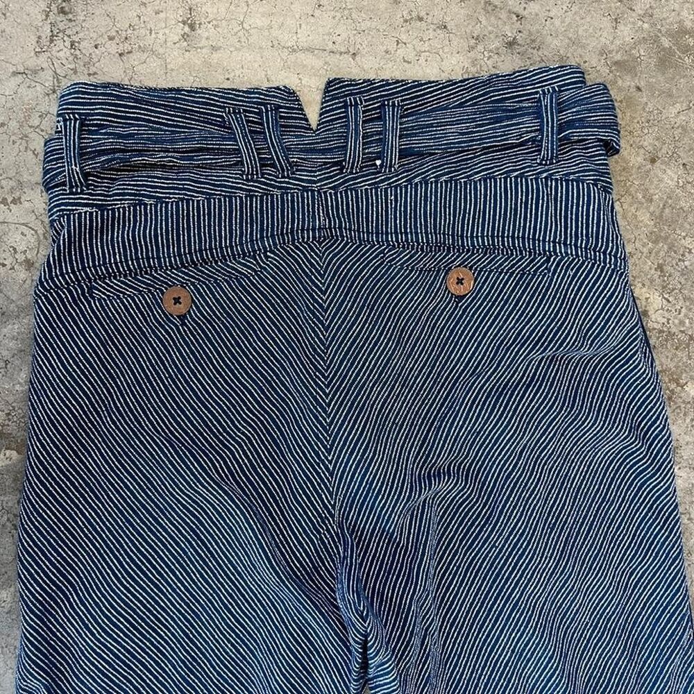 Free People Navy Blue Striped High Rise Tie Waist Capri Trousers Women's 6 - Picture 2 of 8